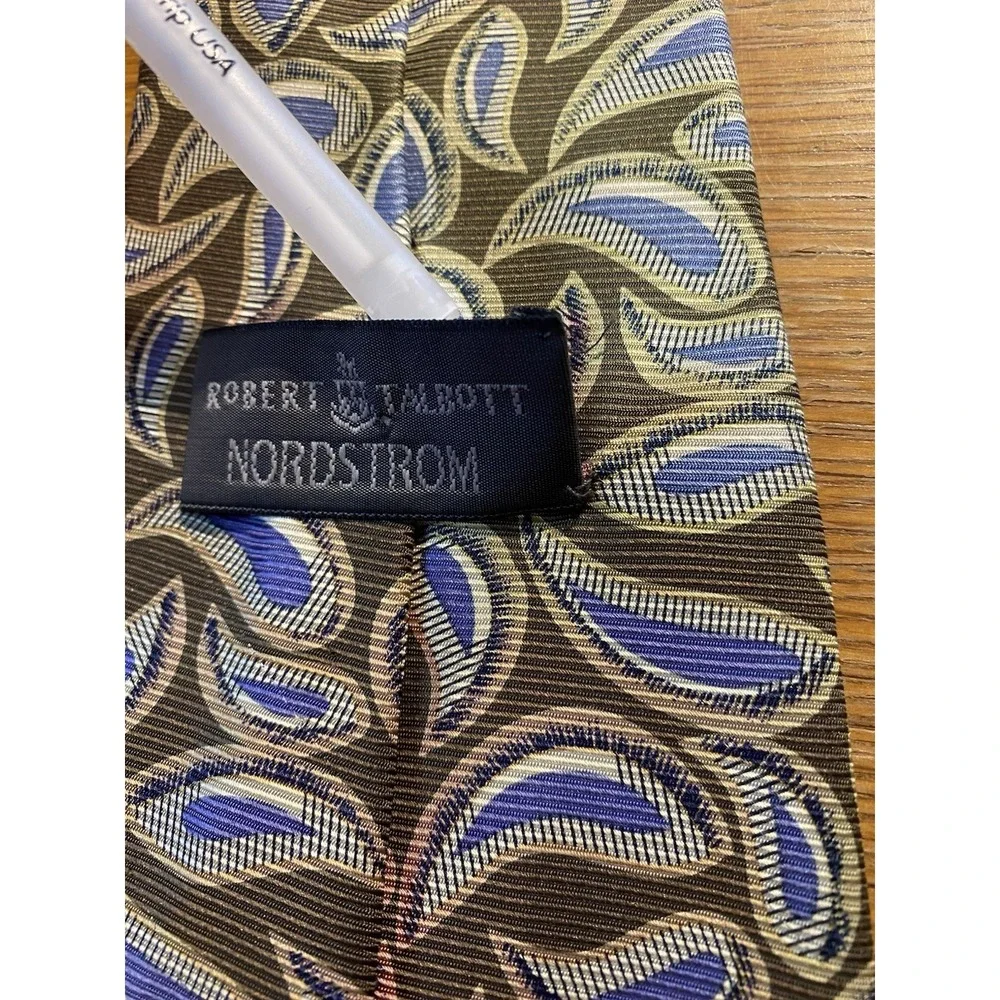 VTG ROBERT TALBOTT Nordstrom‎ Men's Silk Necktie USA Designer Gold Blue Paisley